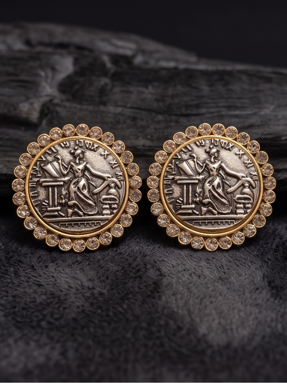 Heidi Daus Gold-Toned Coin Halo Crystal Stud Earrings